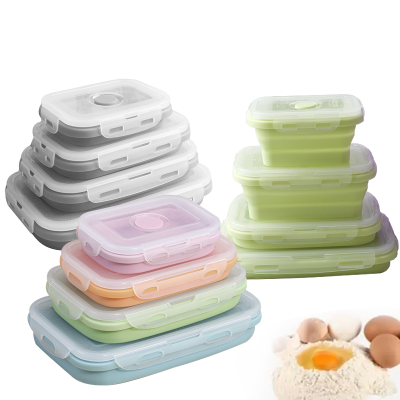 Hot Selling 350ml, 550ml, 800ml, 1200ml Silicone Bento Lunch Box Portable Kids Silicone Food Storage Container